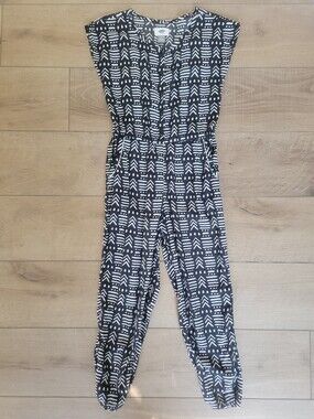 Old Navy Print Jump Rayon Black White Geometric Jumpsuit Girl Sz M (8) Boho